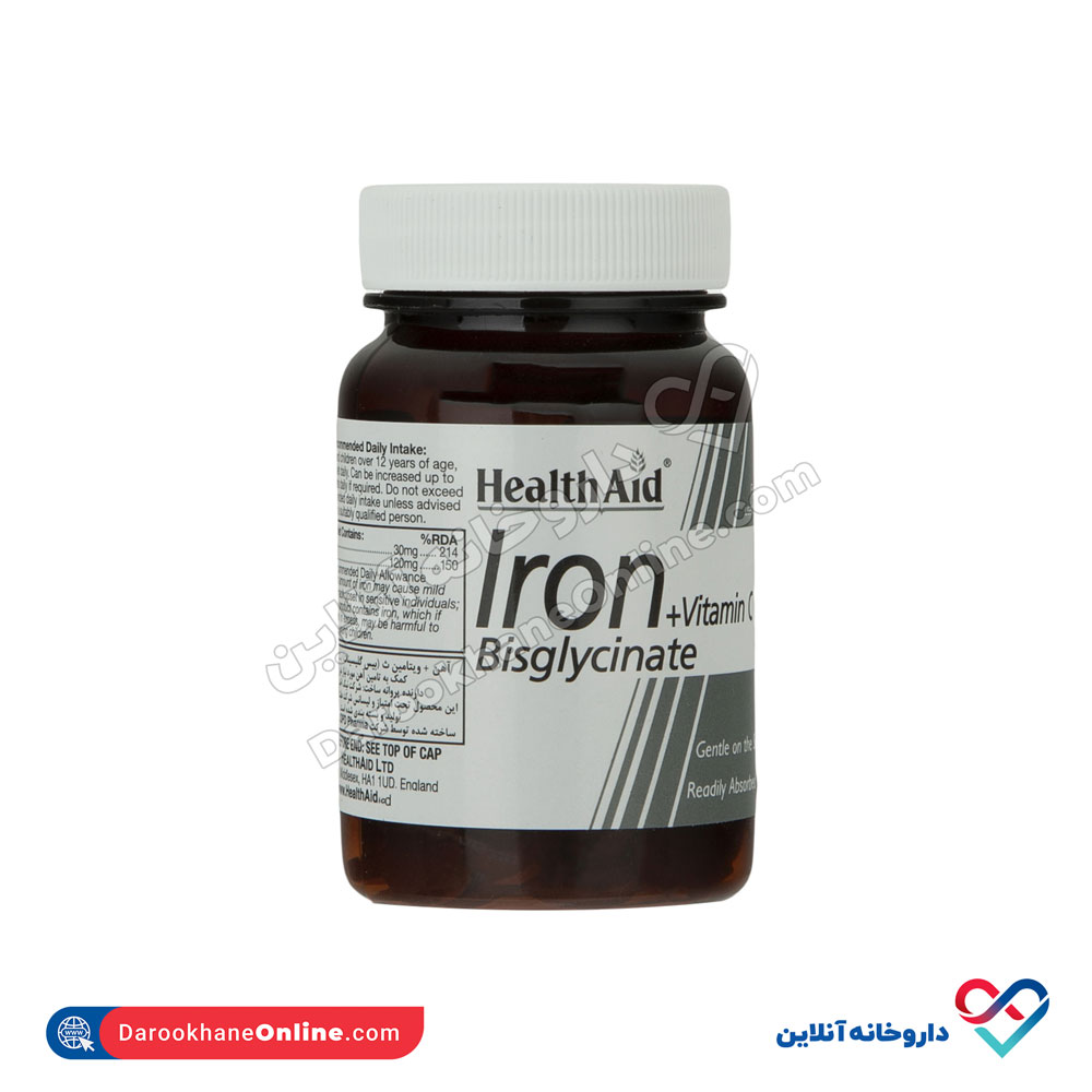 قرص آهن بیس گلیسینات و ویتامین سی هلث اید 30 عددی - Image 2